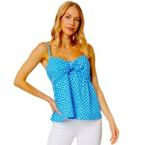 New Lilly Pulitzer Mitzi Cotton Cami Double Checking Blue Shirt Size 4 $108
